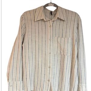 Divided Striped Button-Up Shirt Viscose/Linen Blend